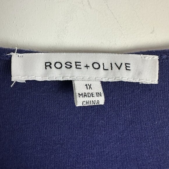Rose + Olive Womens Tunic Blouse Shirt Top Size 1X Navy Stripes Back Slit - Picture 2 of 8
